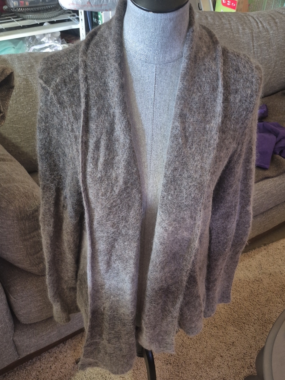 Eileen Fisher Fuzzy Open-Front Cardigan in Heathered Brown-Gray